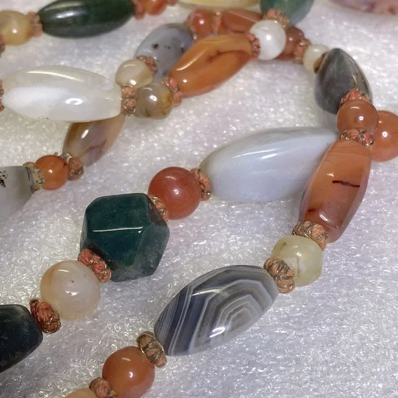 Large hanging stone necklace with green, gray, white, orange  accents - Picture 3 of 3